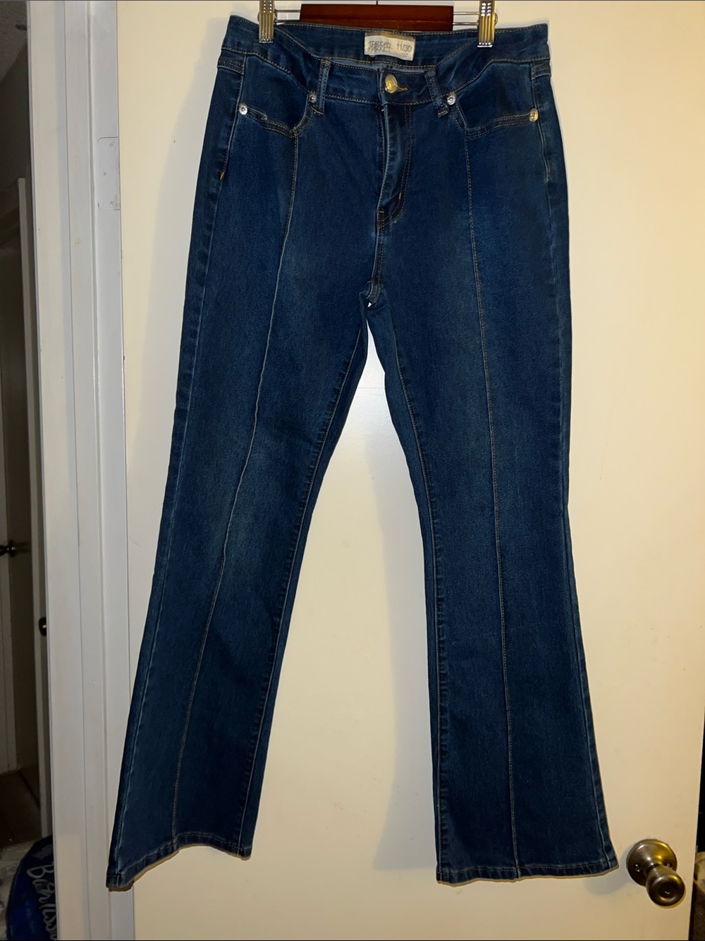 Dark Blue Flared Jeans with Front Seams